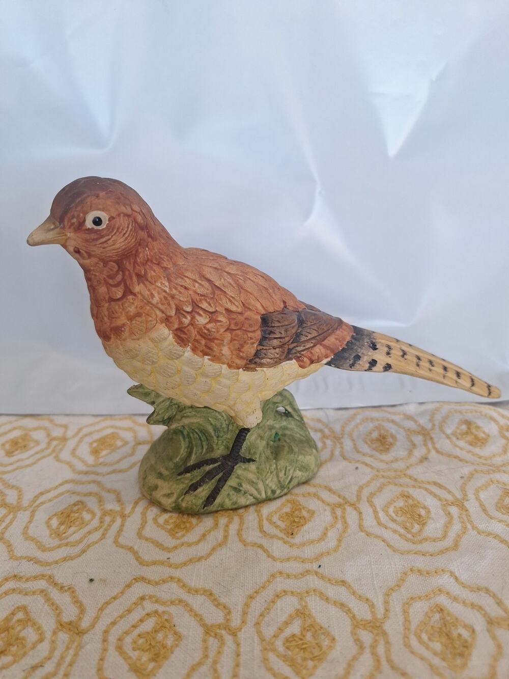 Vintage hand painted pheasant figurine realistic game bird resin decor